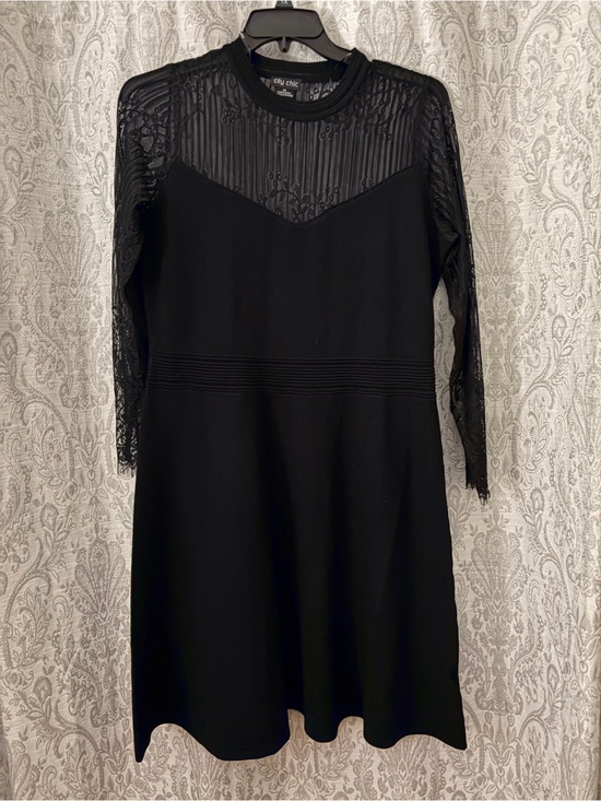 City Chic Dresses & Skirts - City Chic women’s Black knit Lace Panel long sleeve dress Sz 14w XS never worn